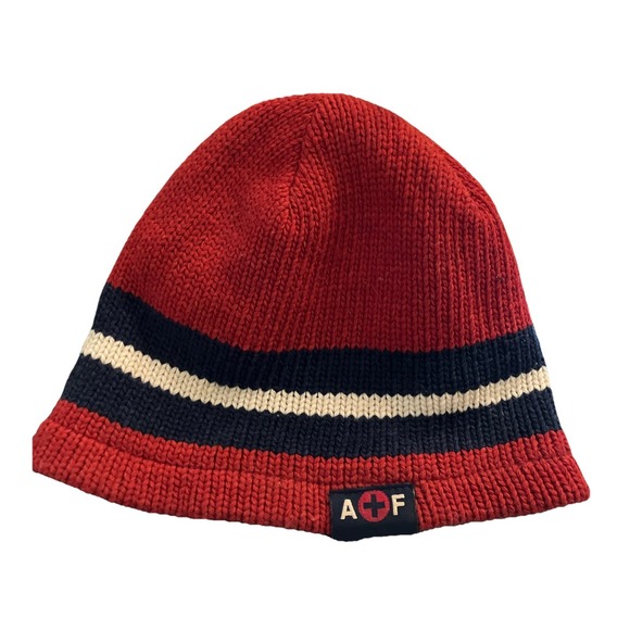 Abercrombie & Fitch Other - Abercrombie and‎ Fitch Beanie Wool Fleece Lined Red Navy Striped
